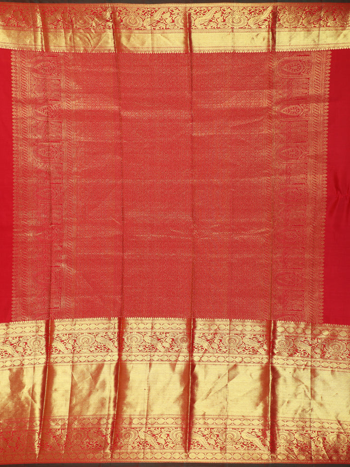 Red Floral Woven Pure Kanchipuram Silk Saree - Diadem