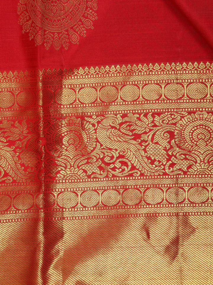Red Floral Woven Pure Kanchipuram Silk Saree - Diadem