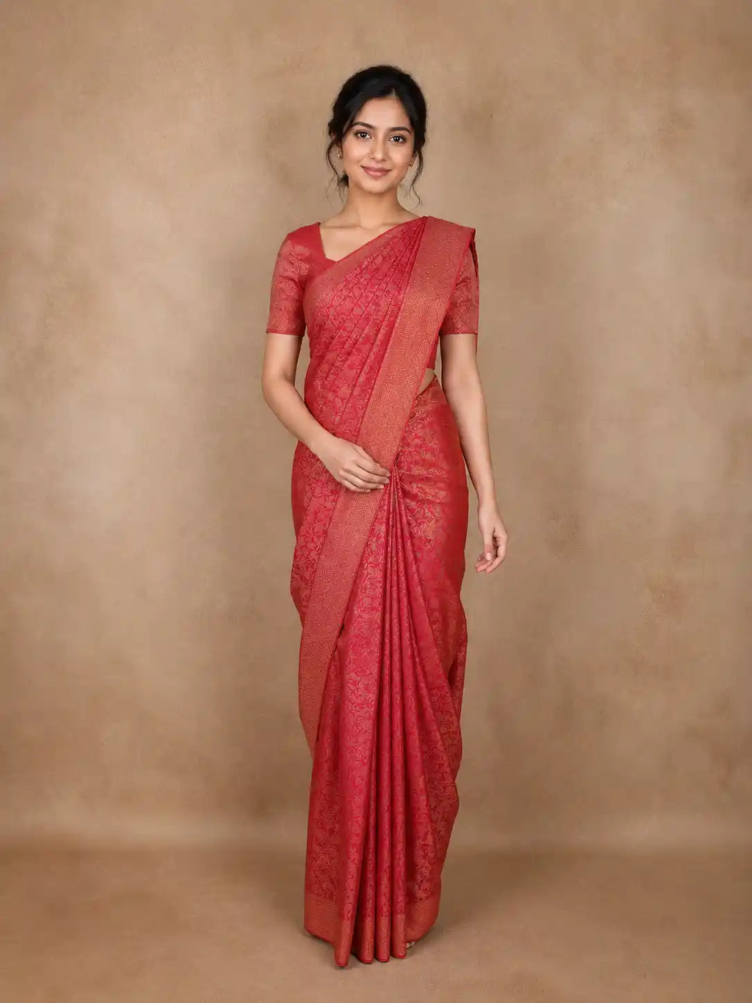 Red Floral Zari Woven Design Pure Kanchipuram Silk Saree