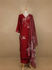 Red Floral and Bird Designed Cotton Salwar Suit - Diadem