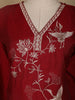 Red Floral and Bird Designed Cotton Salwar Suit - Diadem