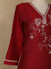 Red Floral and Bird Designed Cotton Salwar Suit - Diadem
