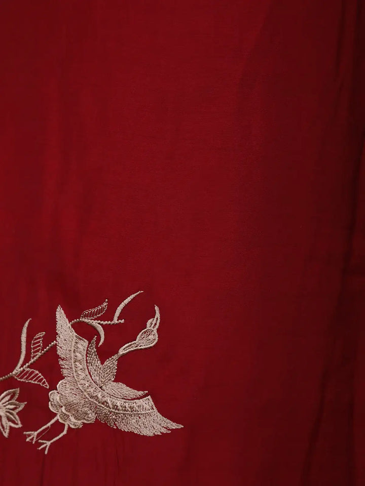 Red Floral and Bird Designed Cotton Salwar Suit - Diadem