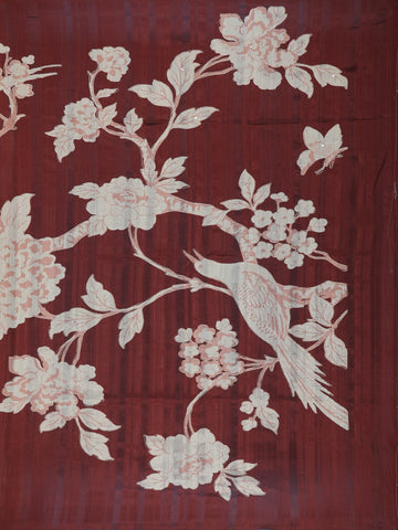 Red Floral Designed Semi Tussar Saree - Diadem