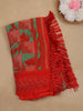 Red Geometric Checked Print with Beaded Synthetic Saree - Diadem