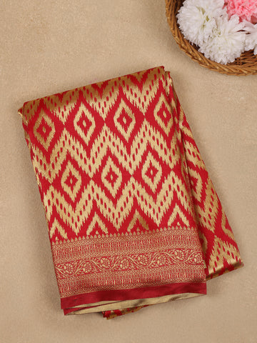 Red Geometric Ikat Design Silk Saree - Diadem