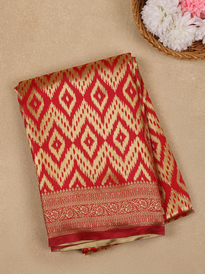 Red Geometric Ikat Design Silk Saree - Diadem