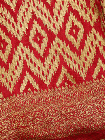 Red Geometric Ikat Design Silk Saree - Diadem