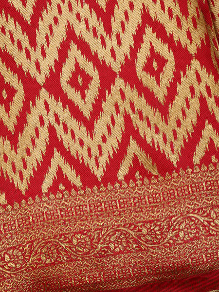 Red Geometric Ikat Design Silk Saree - Diadem