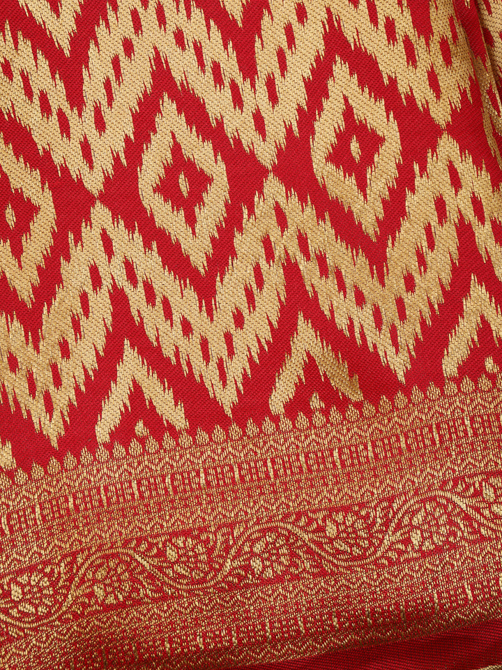 Red Geometric Ikat Design Silk Saree - Diadem