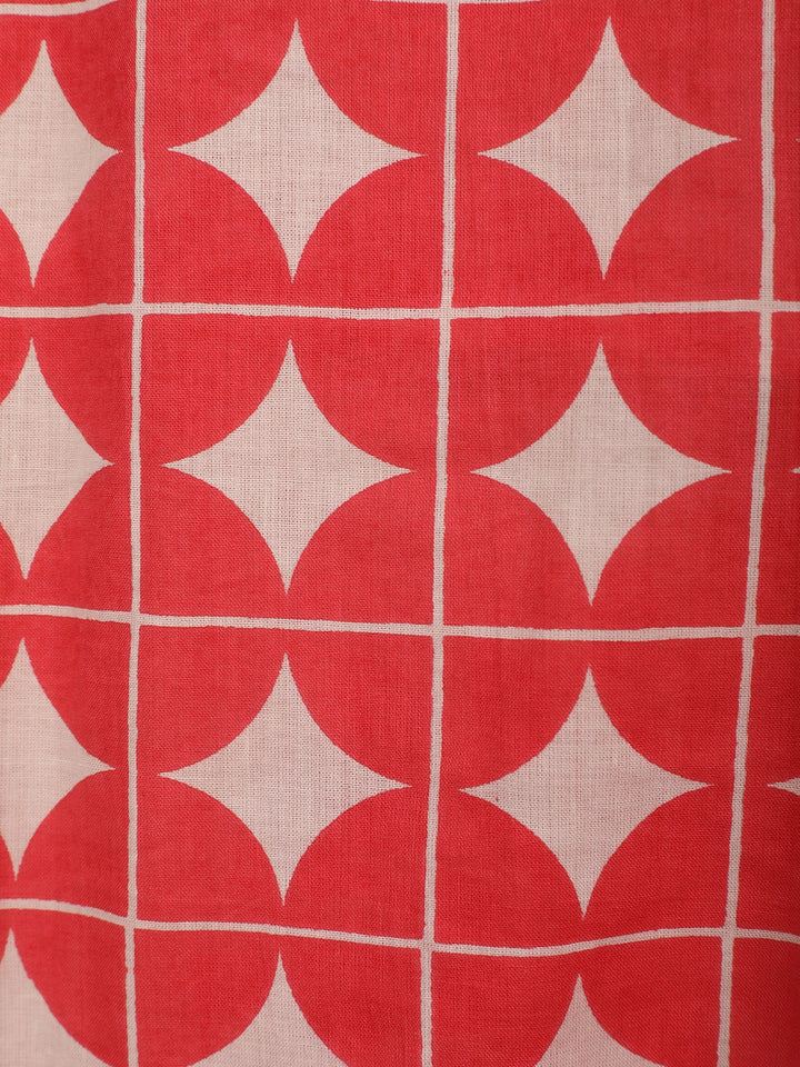 Red Geometric Printed Cotton Salwar Suit - Diadem