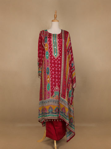 Red Mirror Designed Crepe Salwar Suit - Diadem