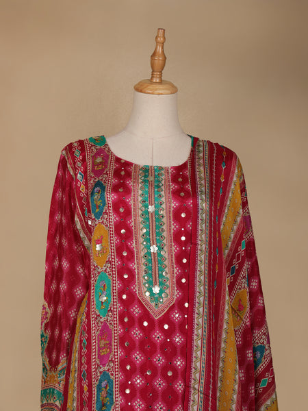 Red Mirror Designed Crepe Salwar Suit - Diadem