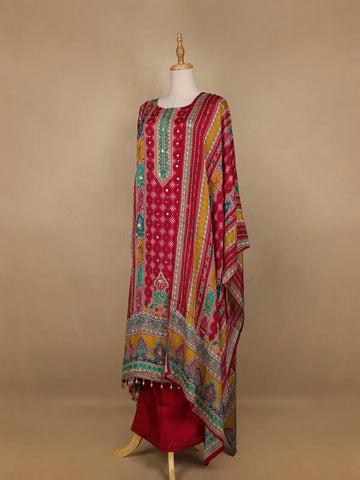 Red Mirror Designed Crepe Salwar Suit - Diadem
