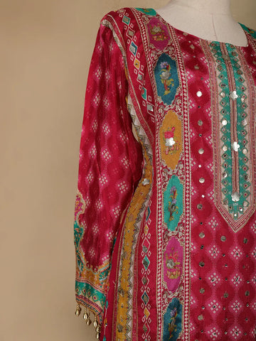 Red Mirror Designed Crepe Salwar Suit - Diadem