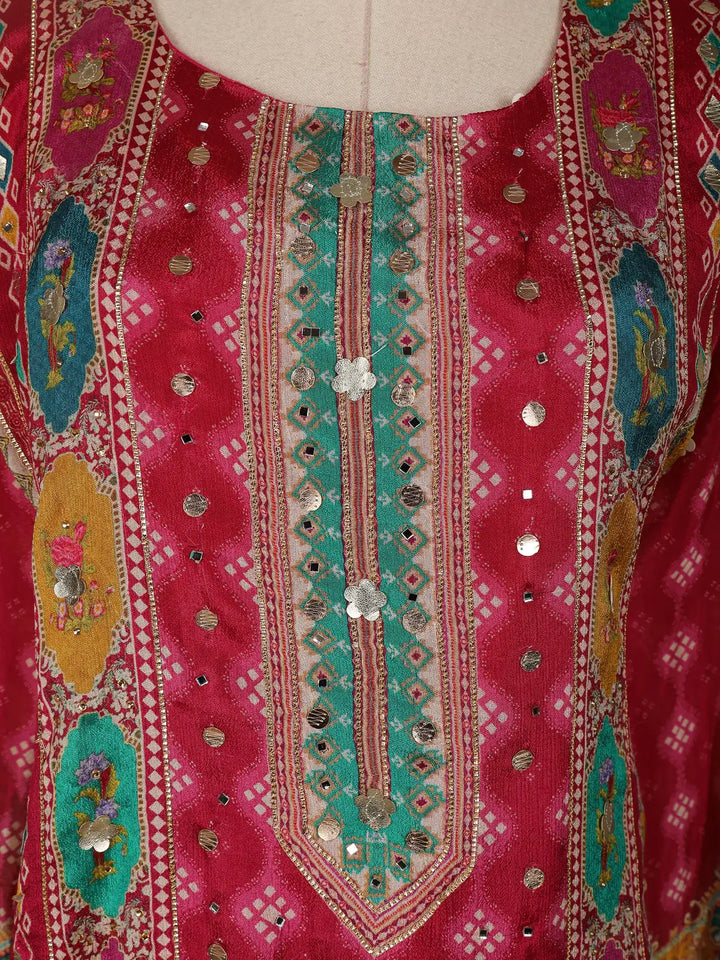 Red Mirror Designed Crepe Salwar Suit - Diadem