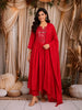 Red Mirror Embroidered Cotton Anarkali Salwar Suit with Dupatta
