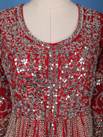 Red Mirror Embroidered Georgette Palazzo Salwar Suit - Diadem