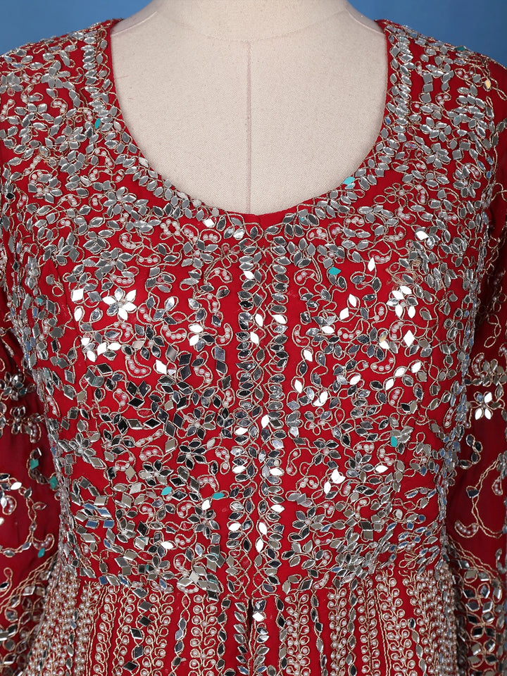 Red Mirror Embroidered Georgette Palazzo Salwar Suit - Diadem