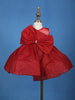 Red One-Shoulder Glitter Party Net Frock with Rhinestone Bow