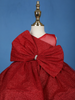 Red One-Shoulder Glitter Party Net Frock with Rhinestone Bow
