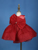 Red One-Shoulder Glitter Party Net Frock with Rhinestone Bow