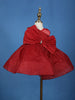 Red One-Shoulder Glitter Party Net Frock with Rhinestone Bow