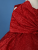 Red One-Shoulder Glitter Party Net Frock with Rhinestone Bow
