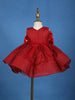 Red One-Shoulder Glitter Party Net Frock with Rhinestone Bow