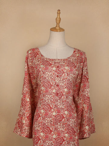 Red Paisley Printed Cotton Kurti - Diadem