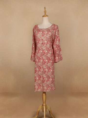 Red Paisley Printed Cotton Kurti - Diadem