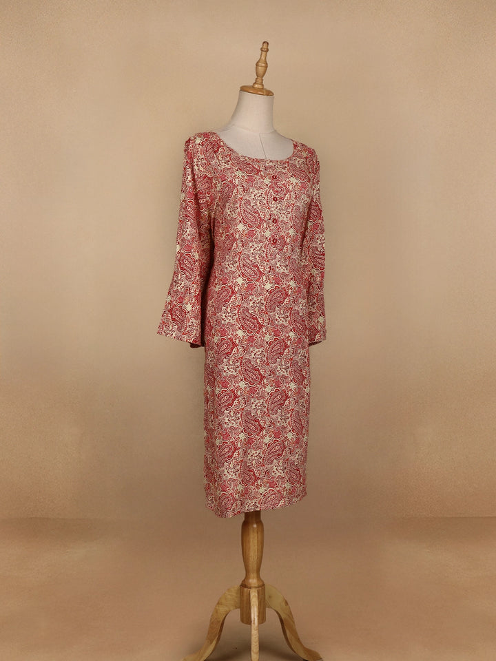 Red Paisley Printed Cotton Kurti - Diadem