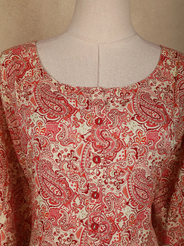 Red Paisley Printed Cotton Kurti - Diadem