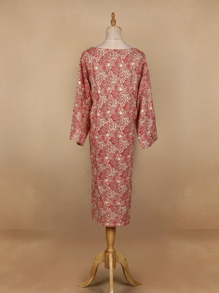 Red Paisley Printed Cotton Kurti - Diadem