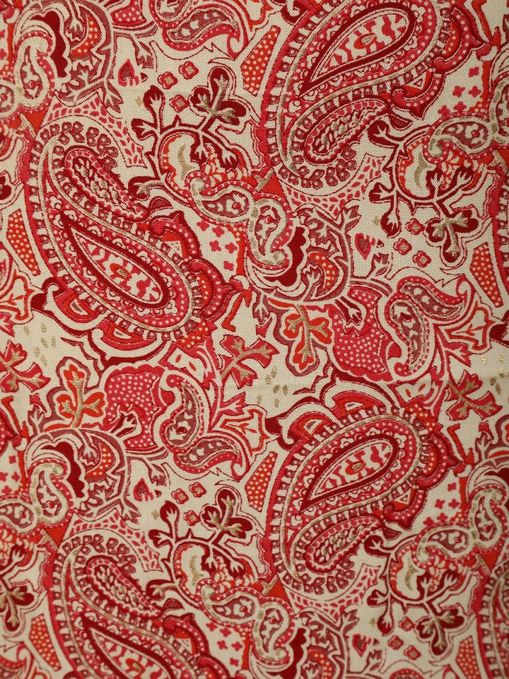 Red Paisley Printed Cotton Kurti - Diadem