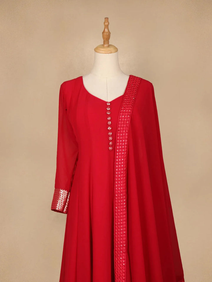 Red Panel Designed Anarkali Georgette Gown - Diadem