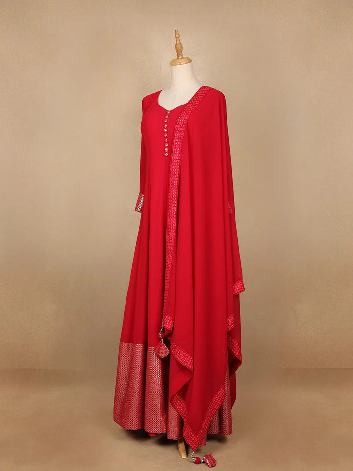 Red Panel Designed Anarkali Georgette Gown - Diadem