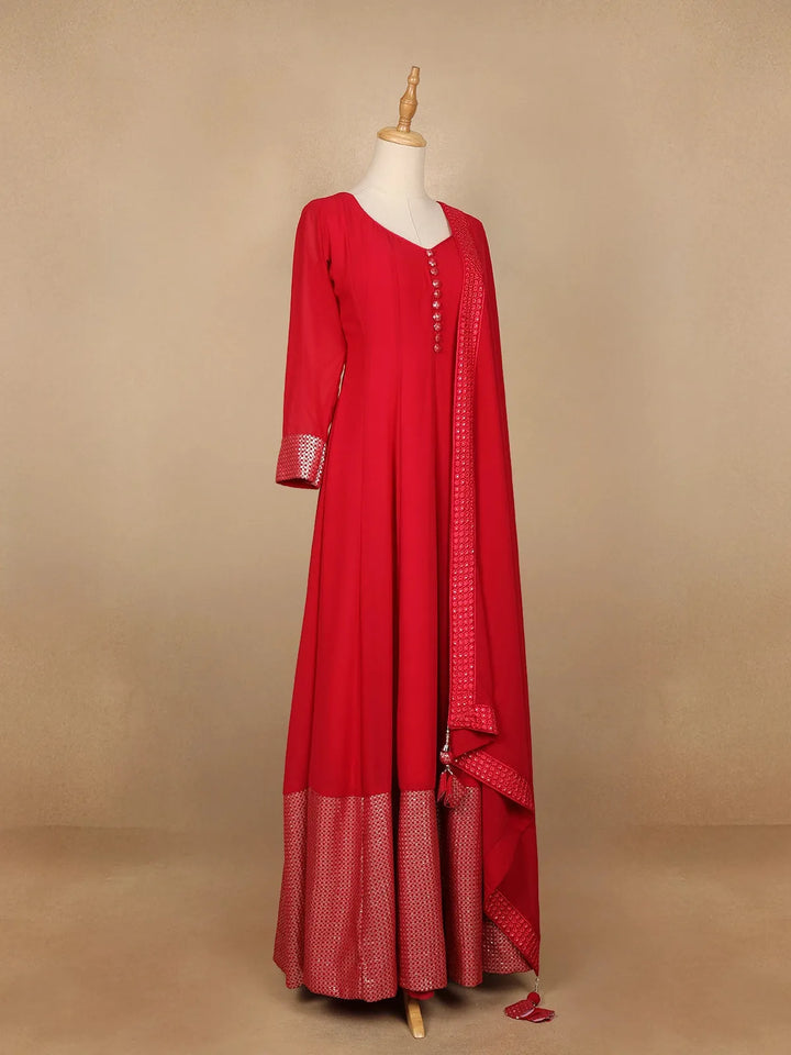 Red Panel Designed Anarkali Georgette Gown - Diadem