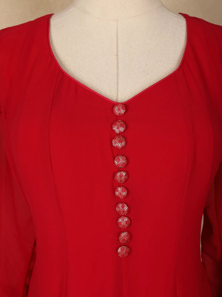 Red Panel Designed Anarkali Georgette Gown - Diadem