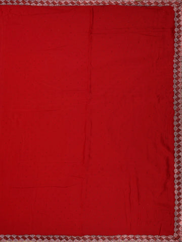 Red Satin Fancy Saree with Designed Border - Diadem