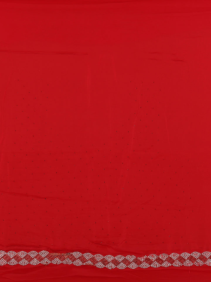 Red Satin Fancy Saree with Designed Border - Diadem