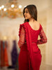 Red Satin Ready To Wear Saree With Plain Body Paired with Designer Blouse - Diadem