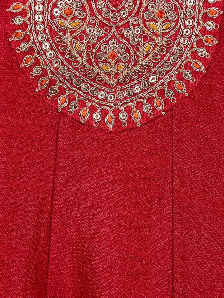 Red Sequins Design Printed Semi Silk Anarkali Salwar Suit - Diadem