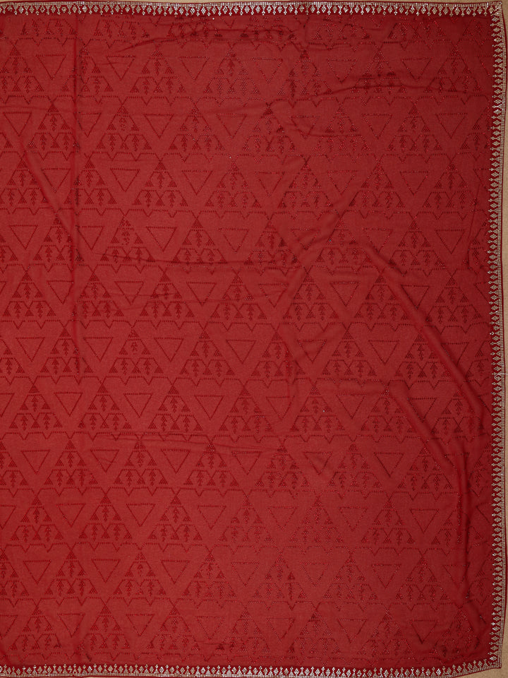 Red Sequins Design Satin Saree - Diadem