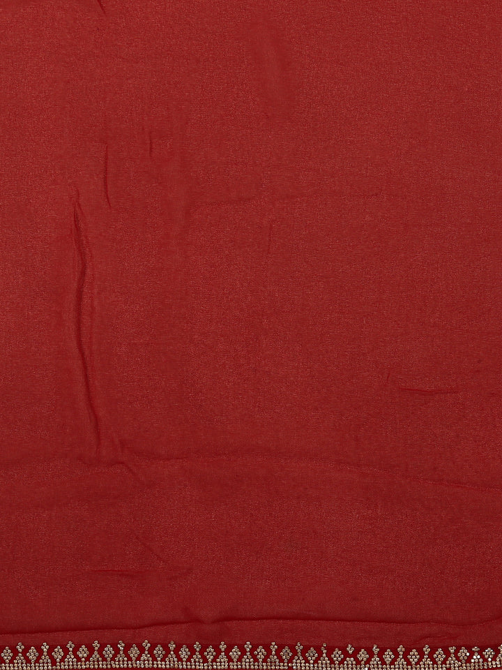 Red Sequins Design Satin Saree - Diadem