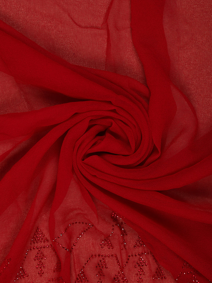 Red Sequins Design Satin Saree - Diadem