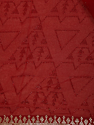 Red Sequins Design Satin Saree - Diadem