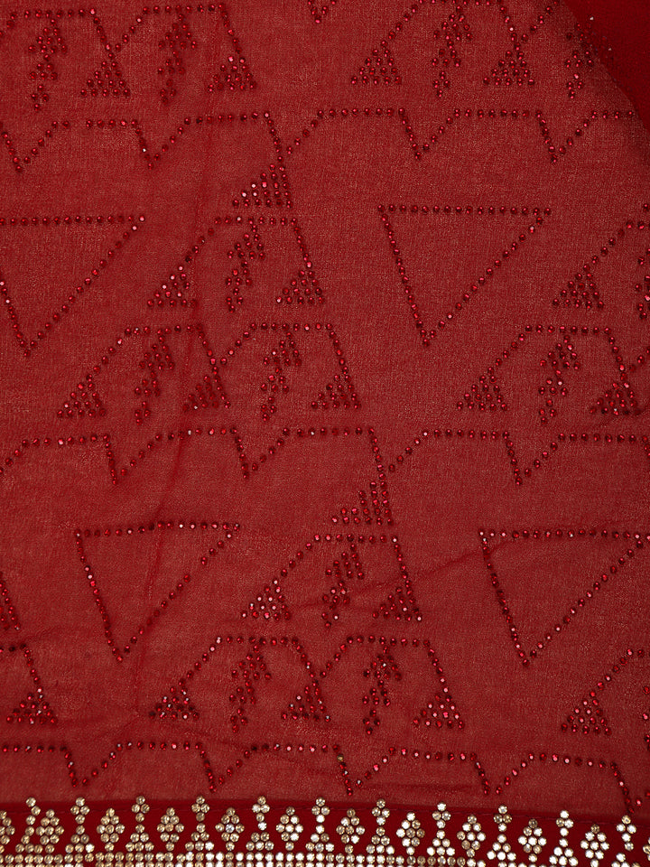 Red Sequins Design Satin Saree - Diadem