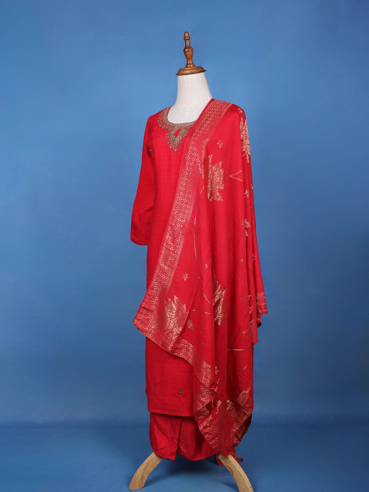 Red Sequins Designed Georgette Salwar Suit - Diadem