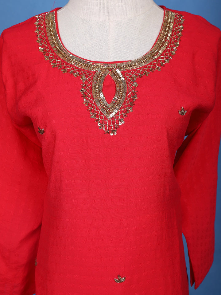 Red Sequins Designed Georgette Salwar Suit - Diadem